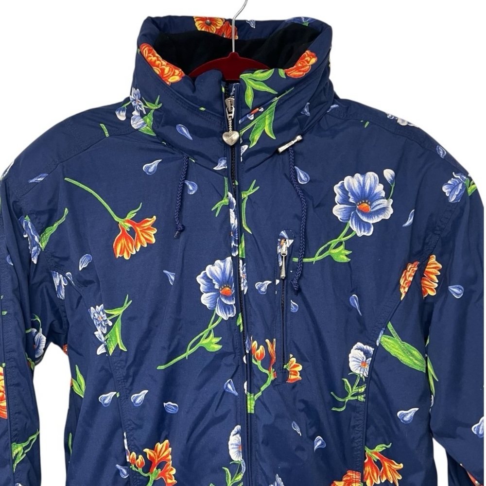 Obermeyer Iris Blue Floral Zip Front Insulated Ski Snowboard Hood Coat Women 12 - Picture 5 of 16